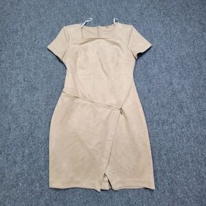 Calvin‎ Klein Dress Womens 4 Beige Short Sleeve Sheath Zip Front Modern Workwear